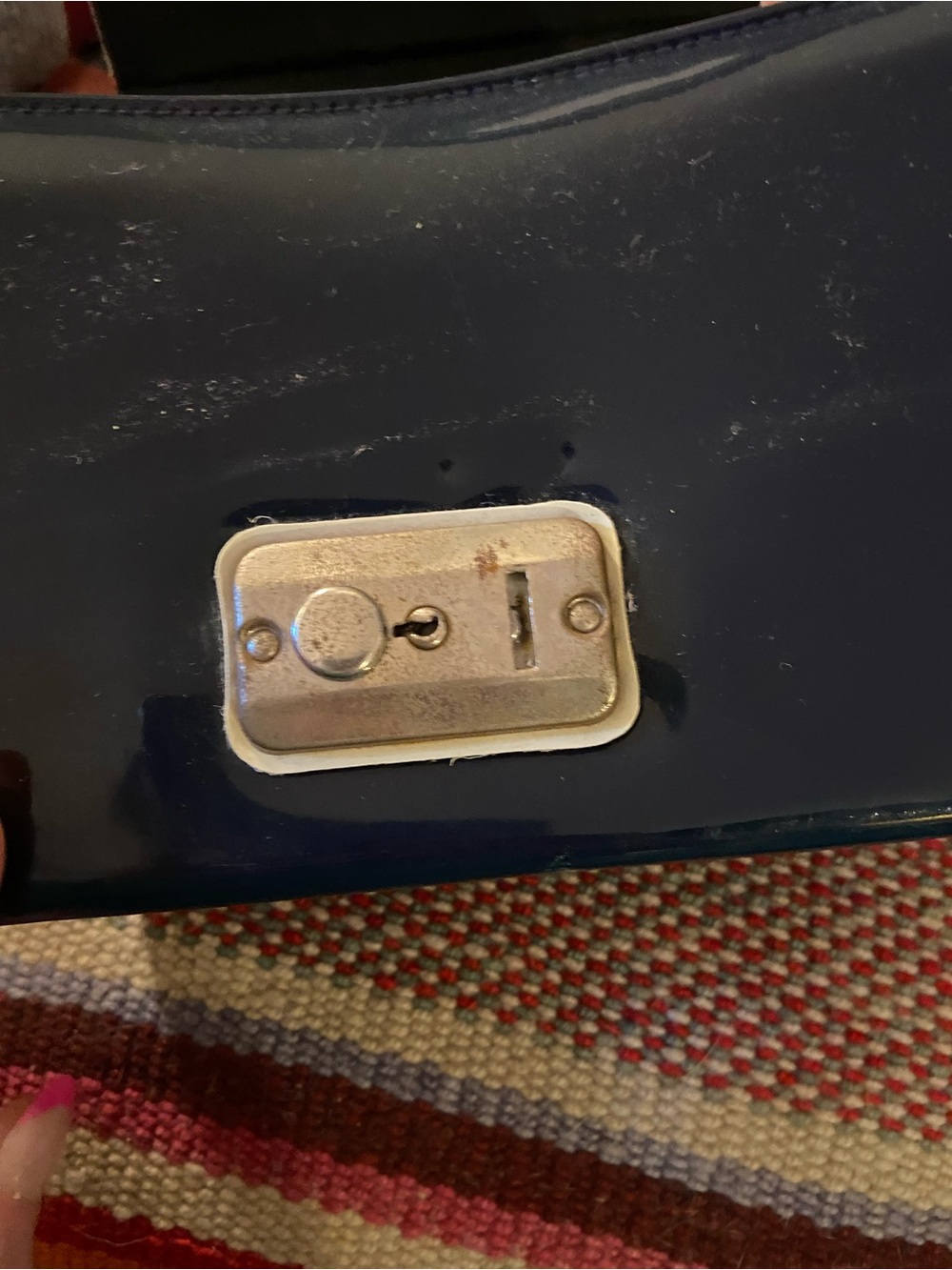 Vintage Navy and White Patent Top-Handle Mini Bag - Picture 5 of 13